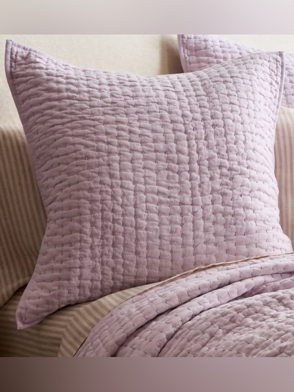 NWOT Quince European Linen Cotton Stitch Quilted Euro Sham, 26 X 26 (Orchid)